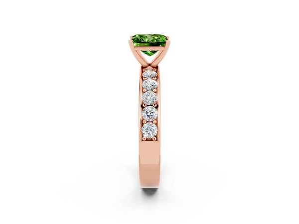 Rose gold Princess Cut Peridot Engagement Ring with Channel Set Round  Band and Prong Setting