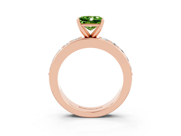 Rose gold Princess Cut Peridot Engagement Ring with Channel Set Round  Band and Prong Setting