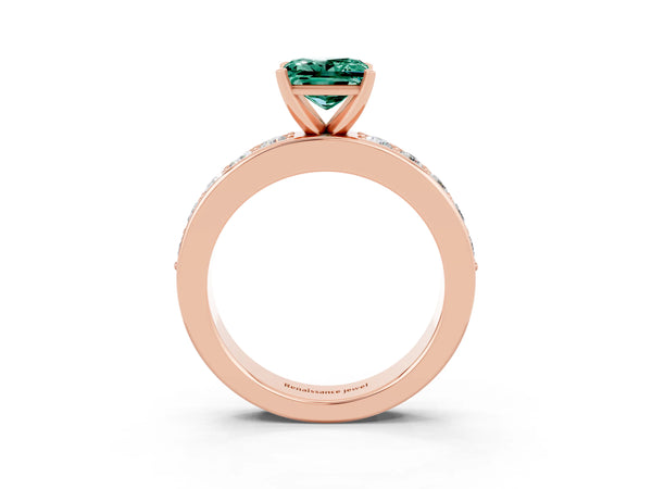 Rose gold Princess Cut Green Sapphire Engagement Ring with Channel Set Round  Band and Prong Setting