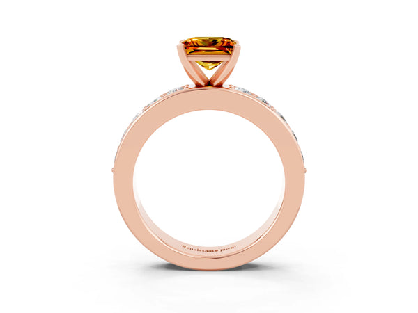 Rose gold Princess Cut Citrine Engagement Ring with Channel Set Round  Band and Prong Setting