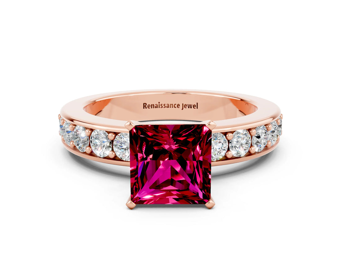 Rose gold Princess Cut Cut Channel Set Diamond Engagement Ring with Four-Prong Setting
