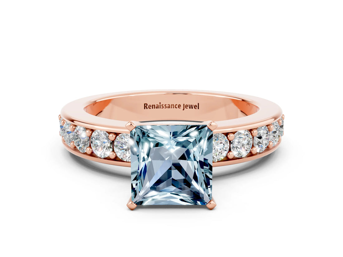 Rose gold Princess Cut Cut Channel Set Diamond Engagement Ring with Four-Prong Setting