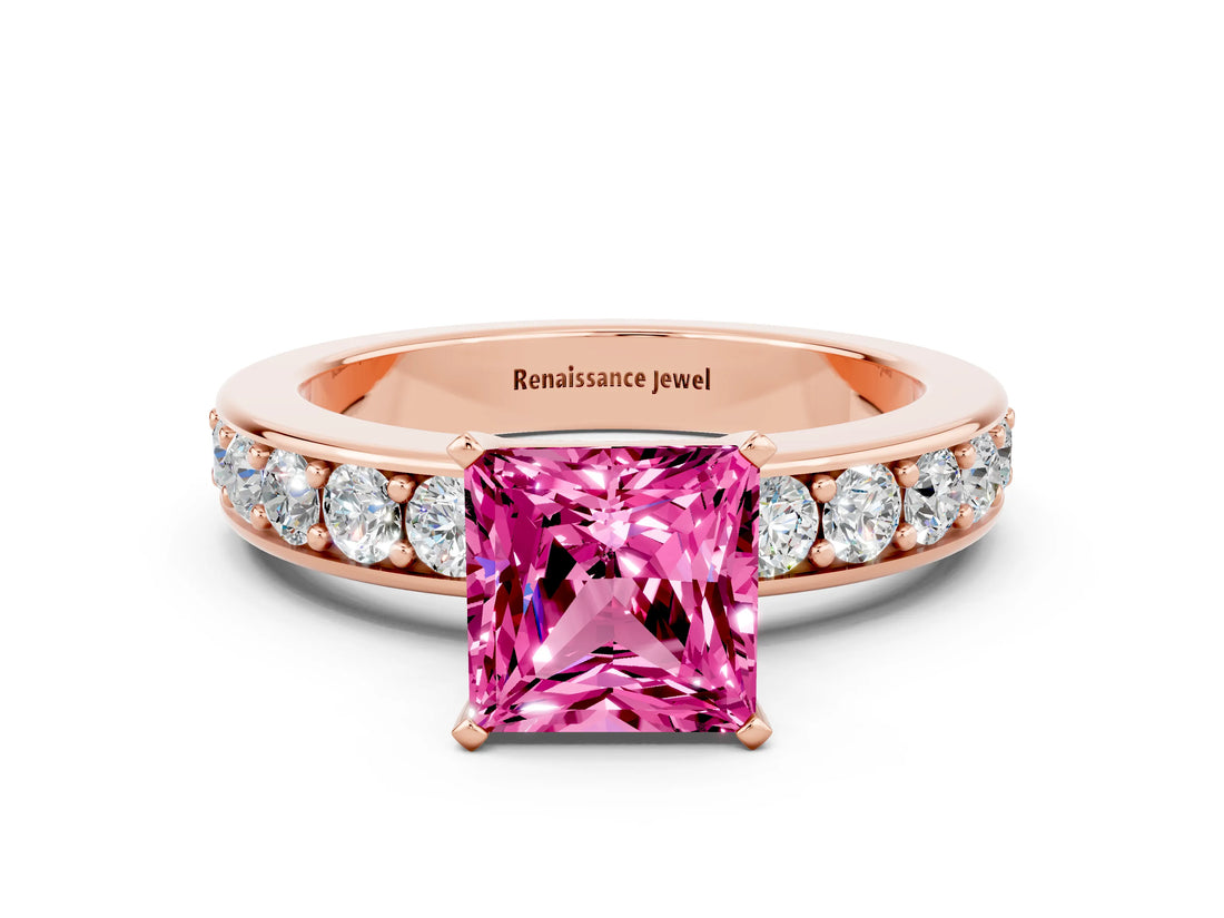 Rose gold Princess Cut Cut Channel Set Diamond Engagement Ring with Four-Prong Setting