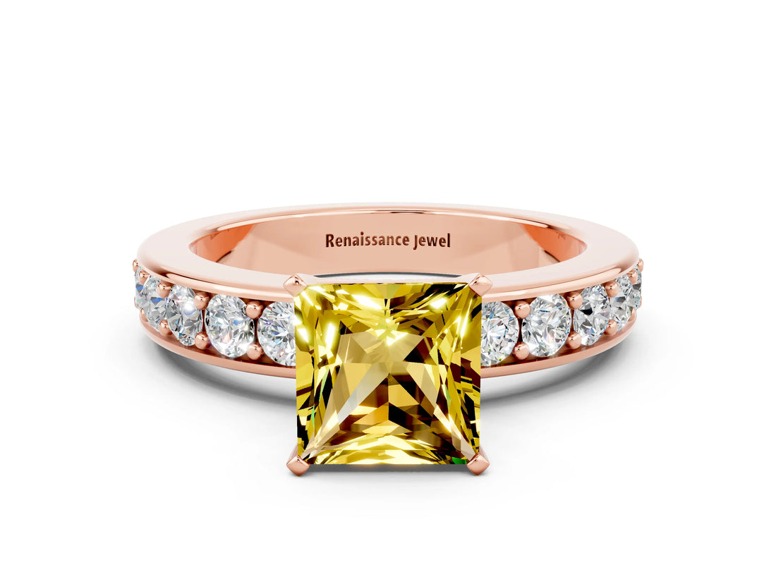 Rose gold Princess Cut Cut Channel Set Diamond Engagement Ring with Four-Prong Setting