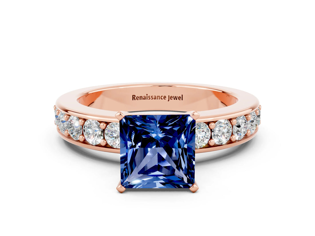 Rose gold Princess Cut Cut Channel Set Diamond Engagement Ring with Four-Prong Setting