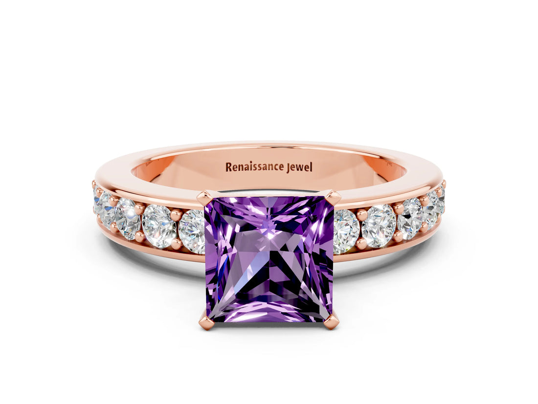 Rose gold Princess Cut Cut Channel Set Diamond Engagement Ring with Four-Prong Setting