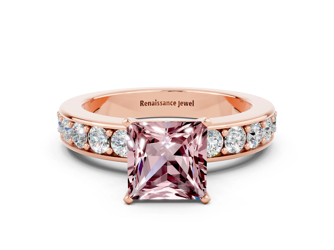 Rose gold Princess Cut Cut Channel Set Diamond Engagement Ring with Four-Prong Setting
