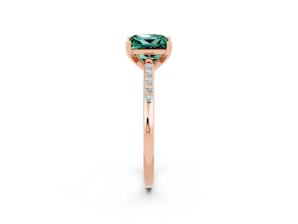 Rose gold Princess Cut Green Sapphire Solitaire Ring with Channel Set Round Band and Prong Setting