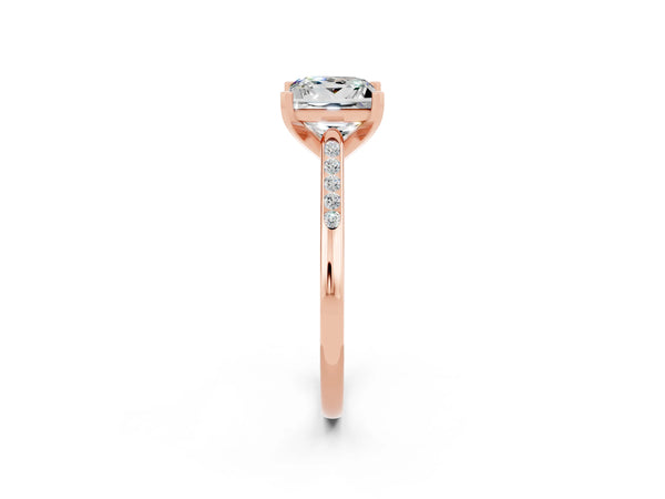 Rose gold Princess Cut Moissanite Solitaire Ring with Channel Set Round Band and Prong Setting