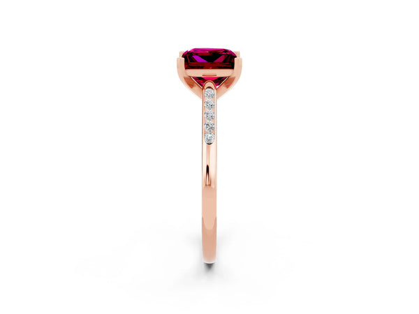 Rose gold Princess Cut Garnet Solitaire Ring with Channel Set Round Band and Prong Setting