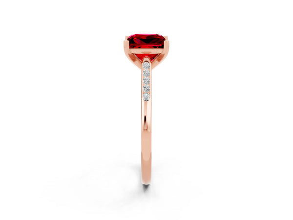 Rose gold Princess Cut Ruby Solitaire Ring with Channel Set Round Band and Prong Setting