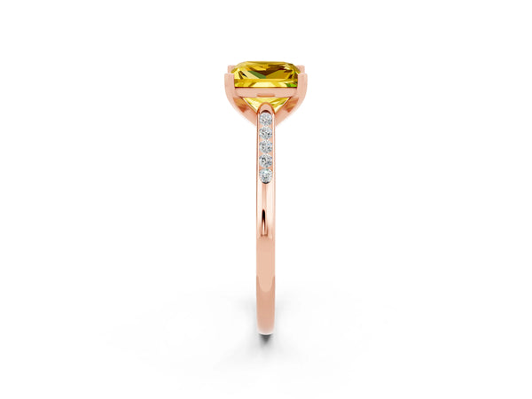 Rose gold Princess Cut Yellow Sapphire Solitaire Ring with Channel Set Round Band and Prong Setting