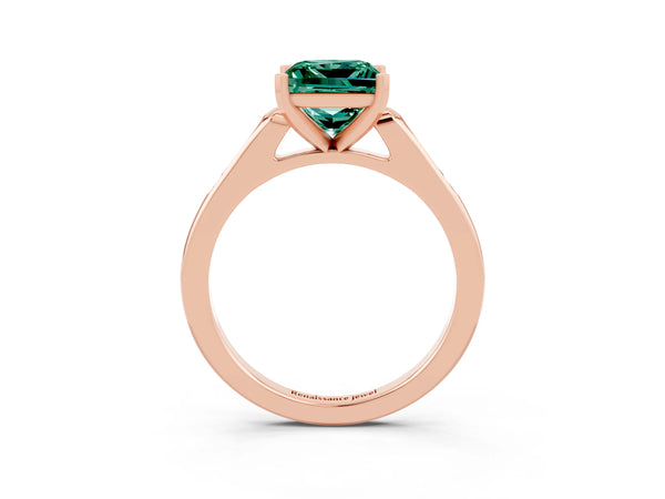 Rose gold Princess Cut Green Sapphire Solitaire Ring with Channel Set Round Band and Prong Setting