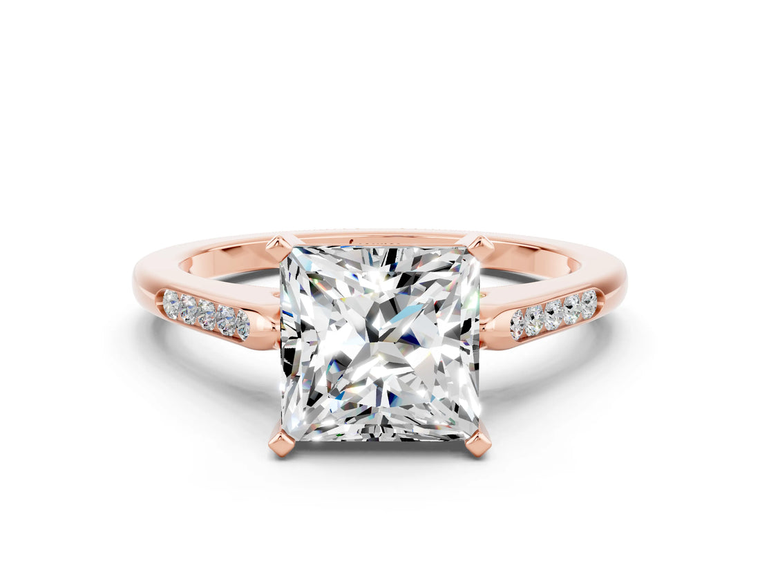 Rose gold Princess Cut Cut Channel Set Solitaire Engagement Ring with Four-Prong Setting