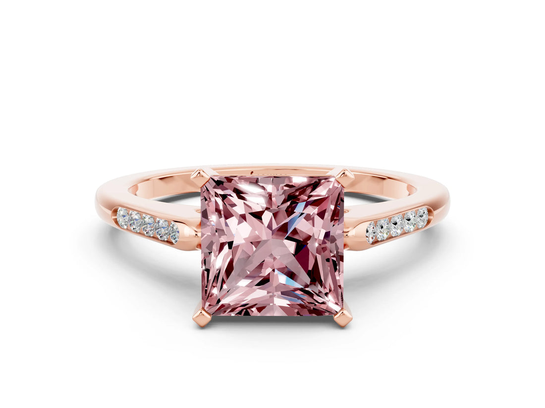 Rose gold Princess Cut Cut Channel Set Solitaire Engagement Ring with Four-Prong Setting