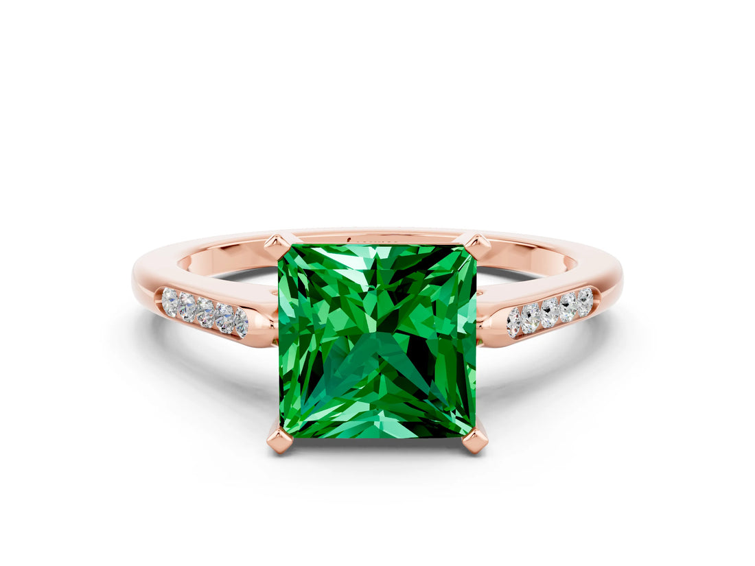 Rose gold Princess Cut Cut Channel Set Solitaire Engagement Ring with Four-Prong Setting