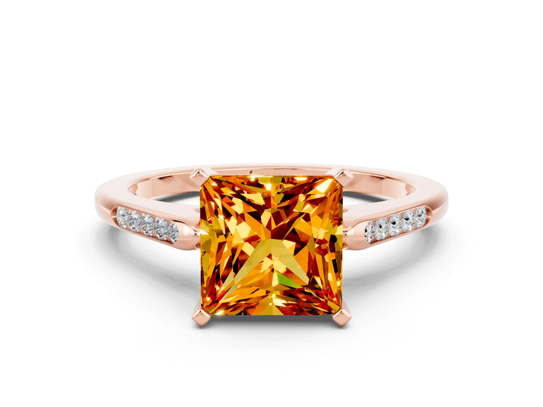 Rose gold Princess Cut Cut Channel Set Solitaire Engagement Ring with Four-Prong Setting