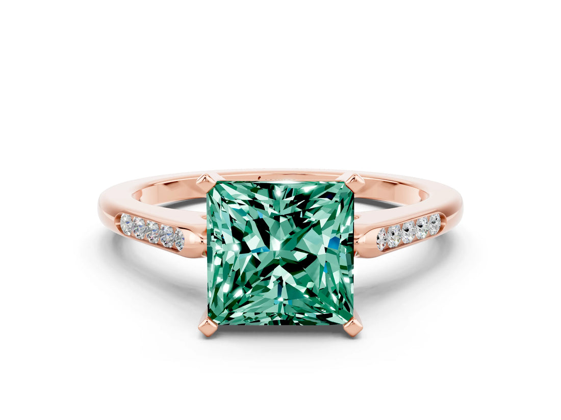 Rose gold Princess Cut Cut Channel Set Solitaire Engagement Ring with Four-Prong Setting