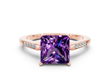 Rose gold Princess Cut Cut Channel Set Solitaire Engagement Ring with Four-Prong Setting
