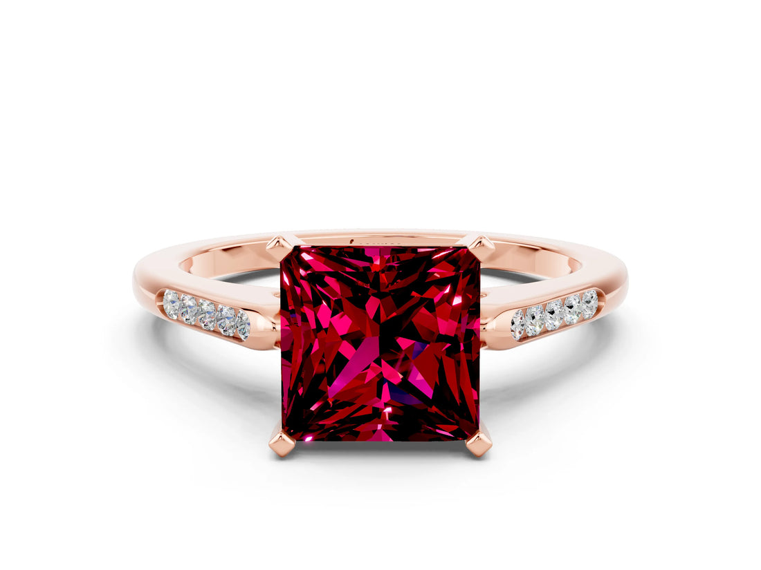 Rose gold Princess Cut Cut Channel Set Solitaire Engagement Ring with Four-Prong Setting