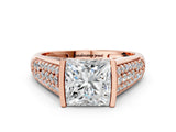 Rose gold Princess Cut Cut Diamond Channel Set Pave Band with Tension Prong Setting_7
