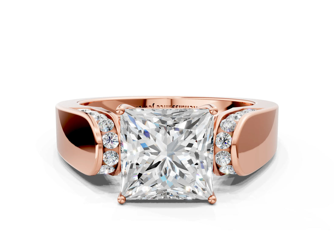 Rose gold Princess Cut Cut Diamond Channel Set Solitaire Ring with Four-Prong Setting_3