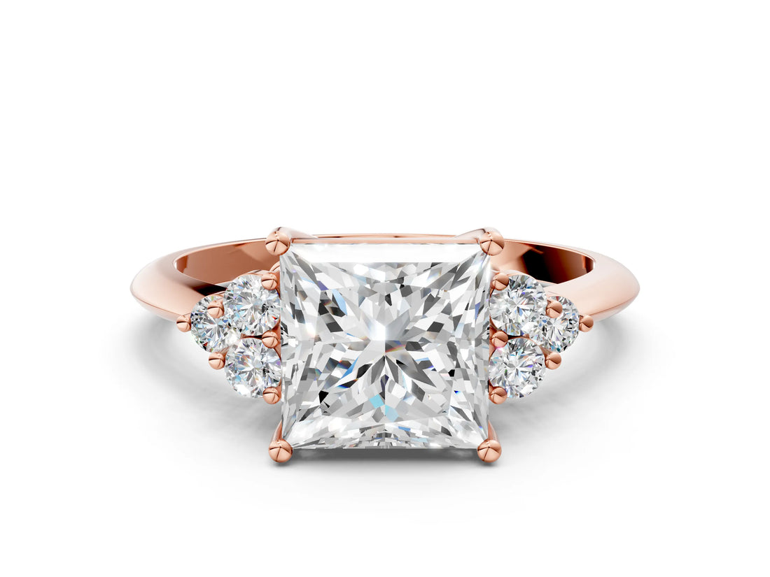 Rose gold Princess Cut Cut Diamond Cluster Ring with Solitaire Band and Four-Prong Setting_15