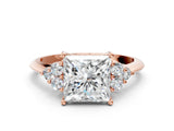 Rose gold Princess Cut Cut Diamond Cluster Ring with Solitaire Band and Four-Prong Setting_15