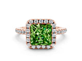 Rose gold Princess Cut Cut Diamond Floral Halo Engagement Ring with Pavé Band and Prong Setting