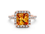 Rose gold Princess Cut Cut Diamond Floral Halo Engagement Ring with Pavé Band and Prong Setting