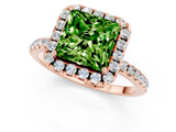 Rose gold Princess Cut Cut Diamond Floral Halo Engagement Ring with Pavé Band and Prong Setting_1