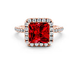 Rose gold Princess Cut Cut Diamond Floral Halo Engagement Ring with Pavé Band and Prong Setting
