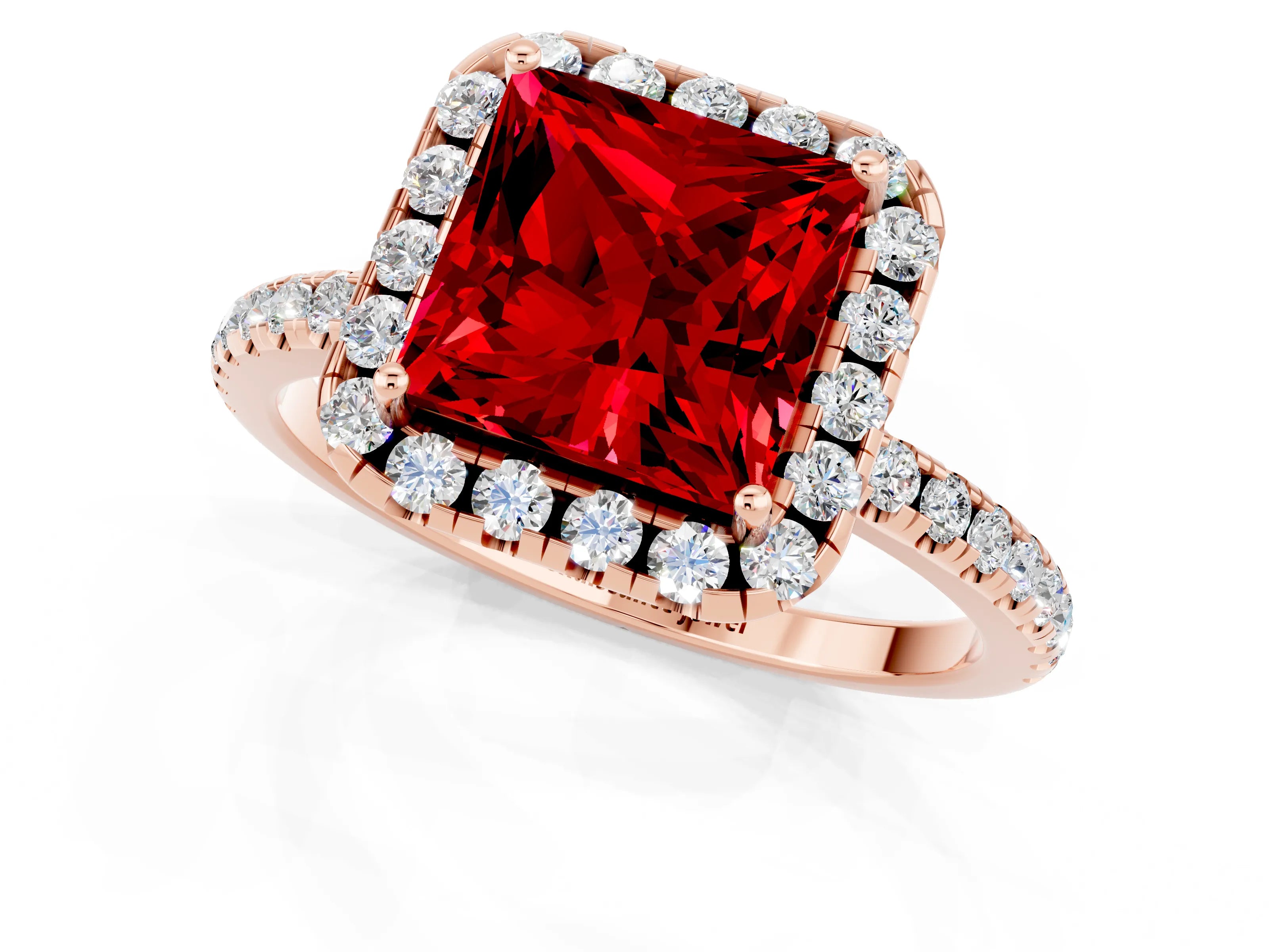 Rose gold Princess Cut Cut Diamond Floral Halo Engagement Ring with Pavé Band and Prong Setting_1