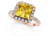 Rose gold Princess Cut Cut Diamond Floral Halo Engagement Ring with Pavé Band and Prong Setting_1