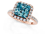 Rose gold Princess Cut Cut Diamond Floral Halo Engagement Ring with Pavé Band and Prong Setting_1