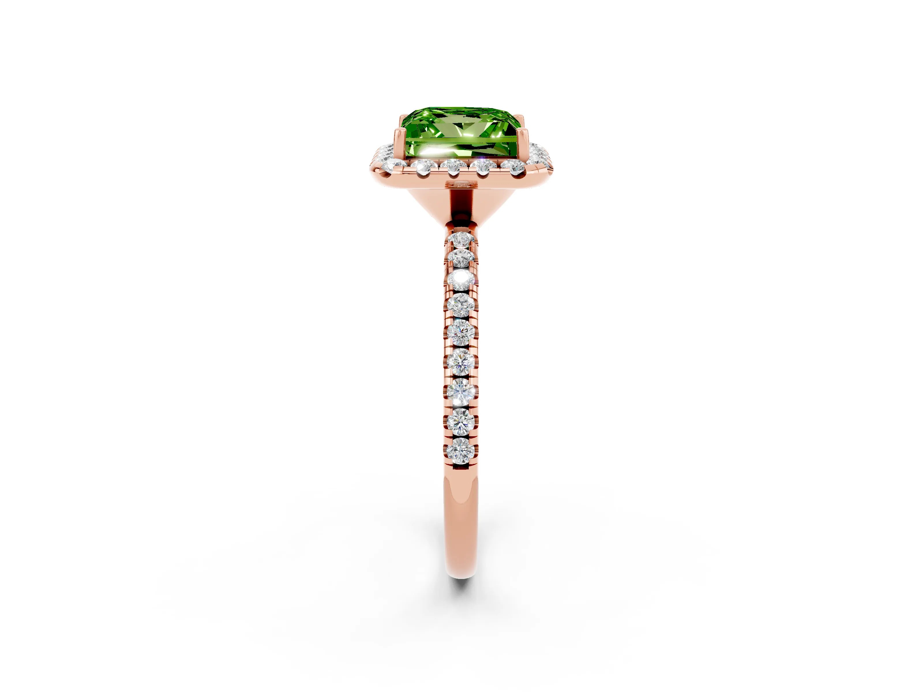 Rose gold Princess Cut Cut Diamond Floral Halo Engagement Ring with Pavé Band and Prong Setting_2