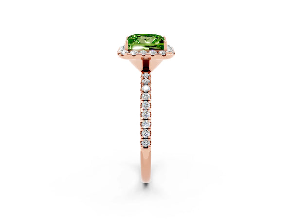 Rose gold Princess Cut Cut Diamond Floral Halo Engagement Ring with Pavé Band and Prong Setting
