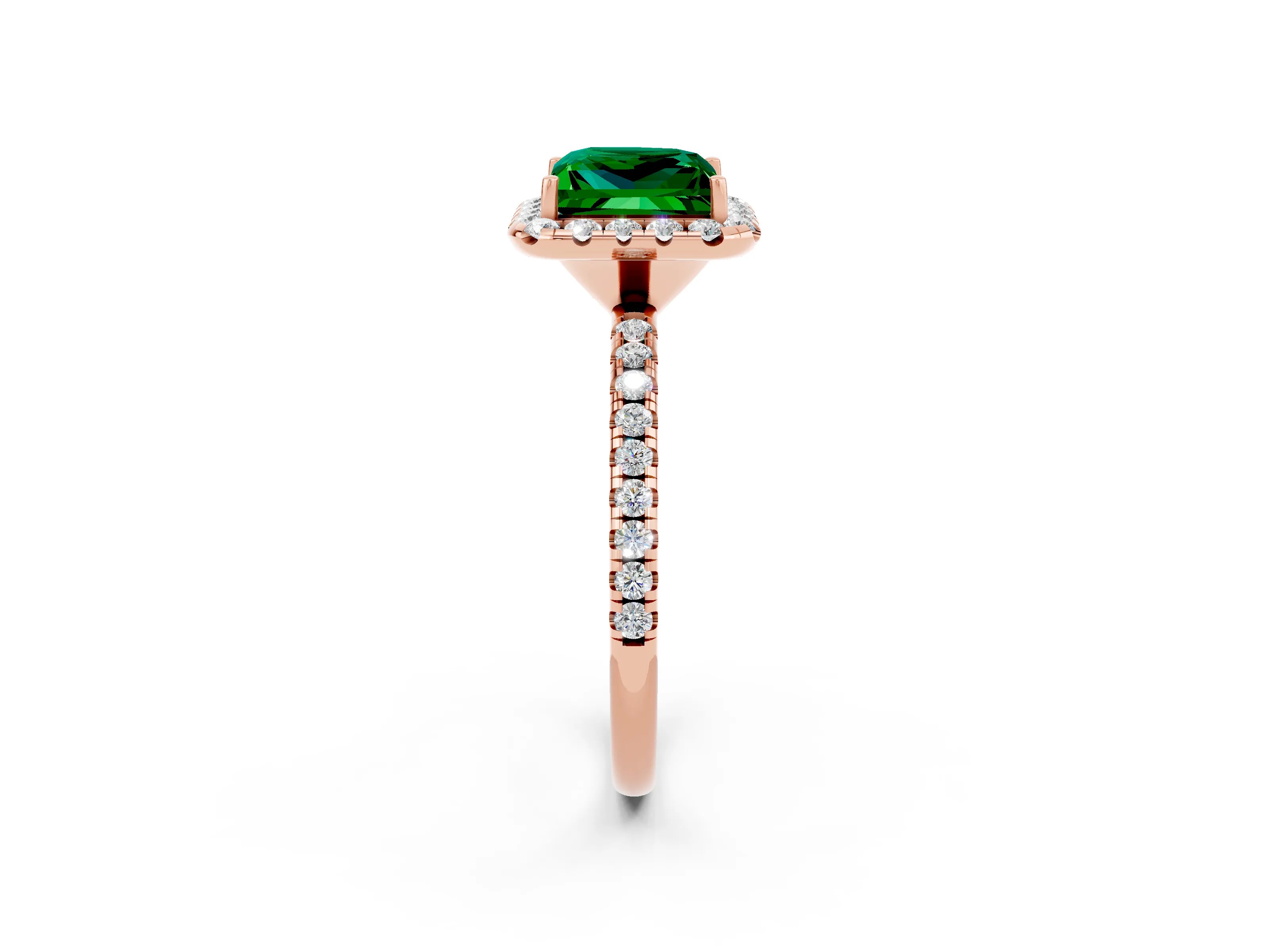 Rose gold Princess Cut Cut Diamond Floral Halo Engagement Ring with Pavé Band and Prong Setting_2