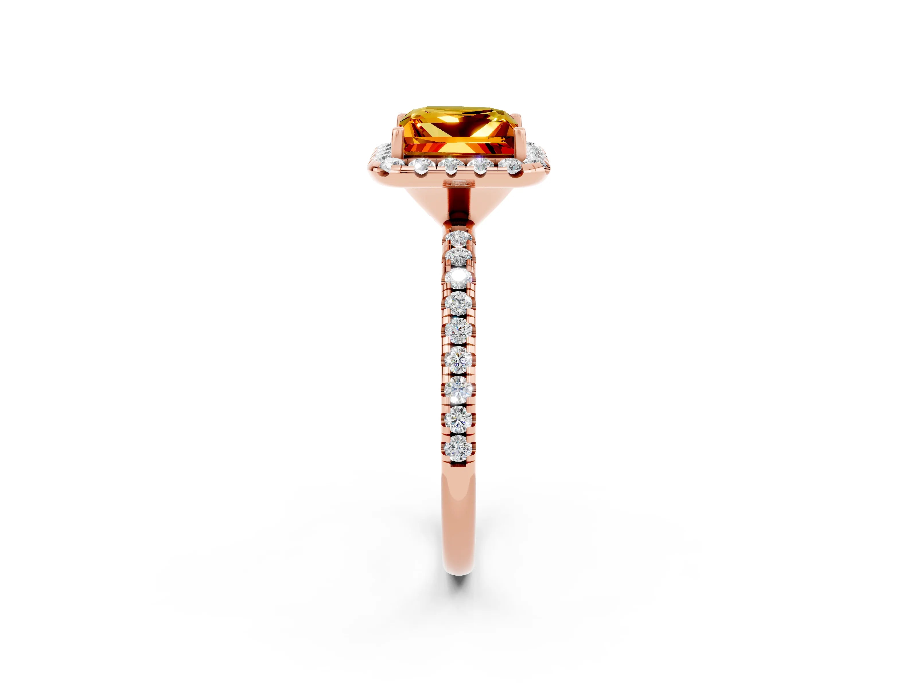 Rose gold Princess Cut Cut Diamond Floral Halo Engagement Ring with Pavé Band and Prong Setting_2