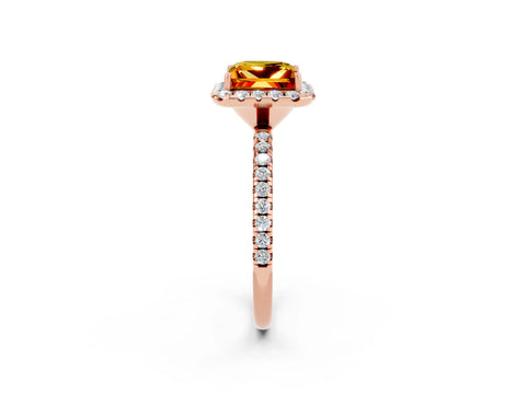 Rose gold Princess Cut Cut Diamond Floral Halo Engagement Ring with Pavé Band and Prong Setting_2