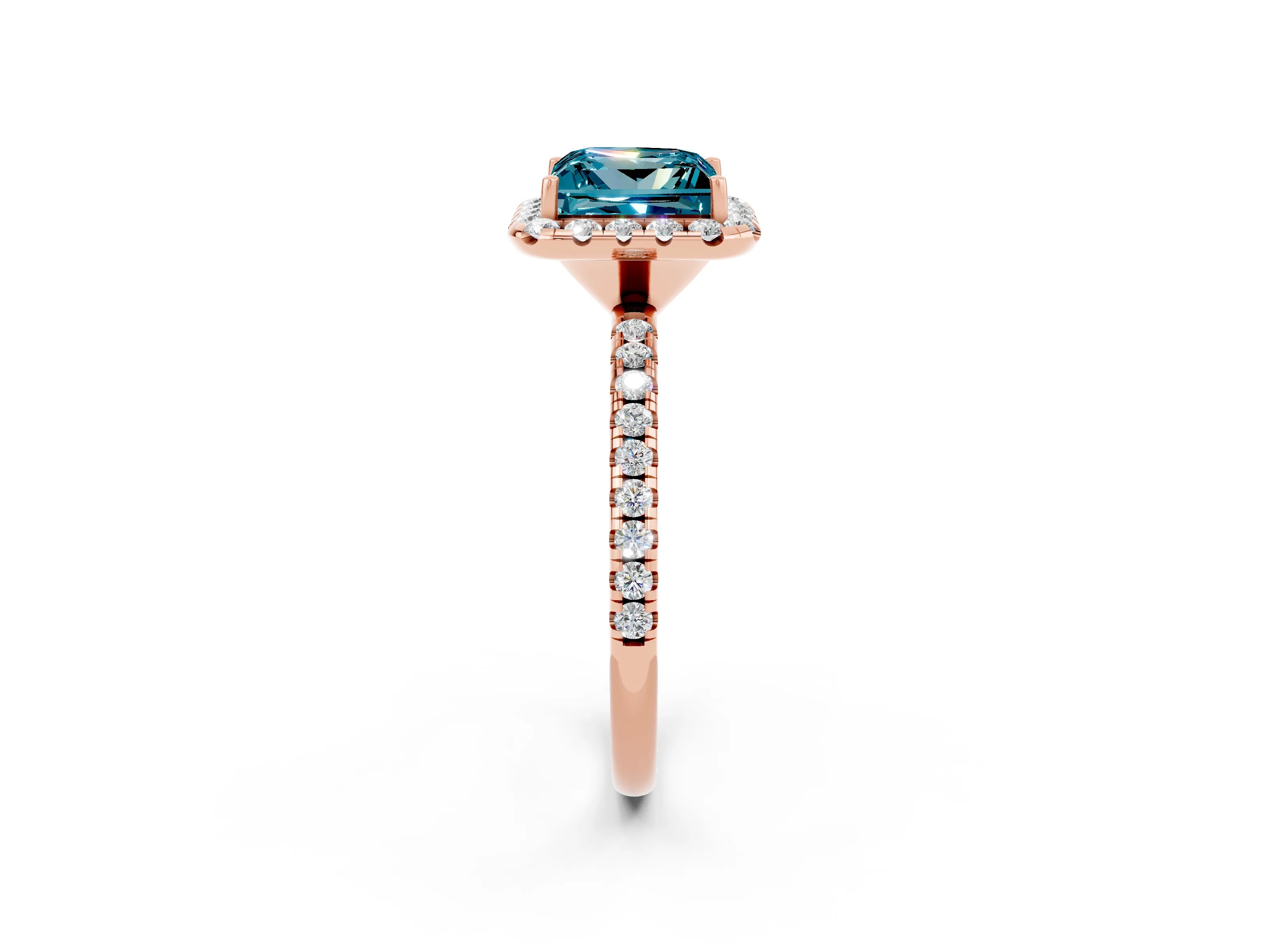 Rose gold Princess Cut Cut Diamond Floral Halo Engagement Ring with Pavé Band and Prong Setting_2