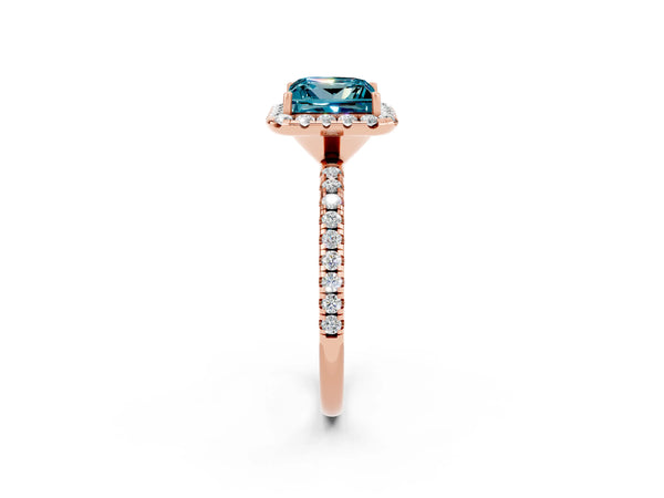 Rose gold Princess Cut Cut Diamond Floral Halo Engagement Ring with Pavé Band and Prong Setting