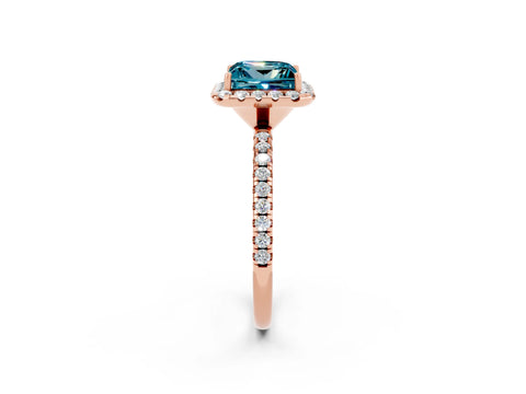 Rose gold Princess Cut Cut Diamond Floral Halo Engagement Ring with Pavé Band and Prong Setting_2