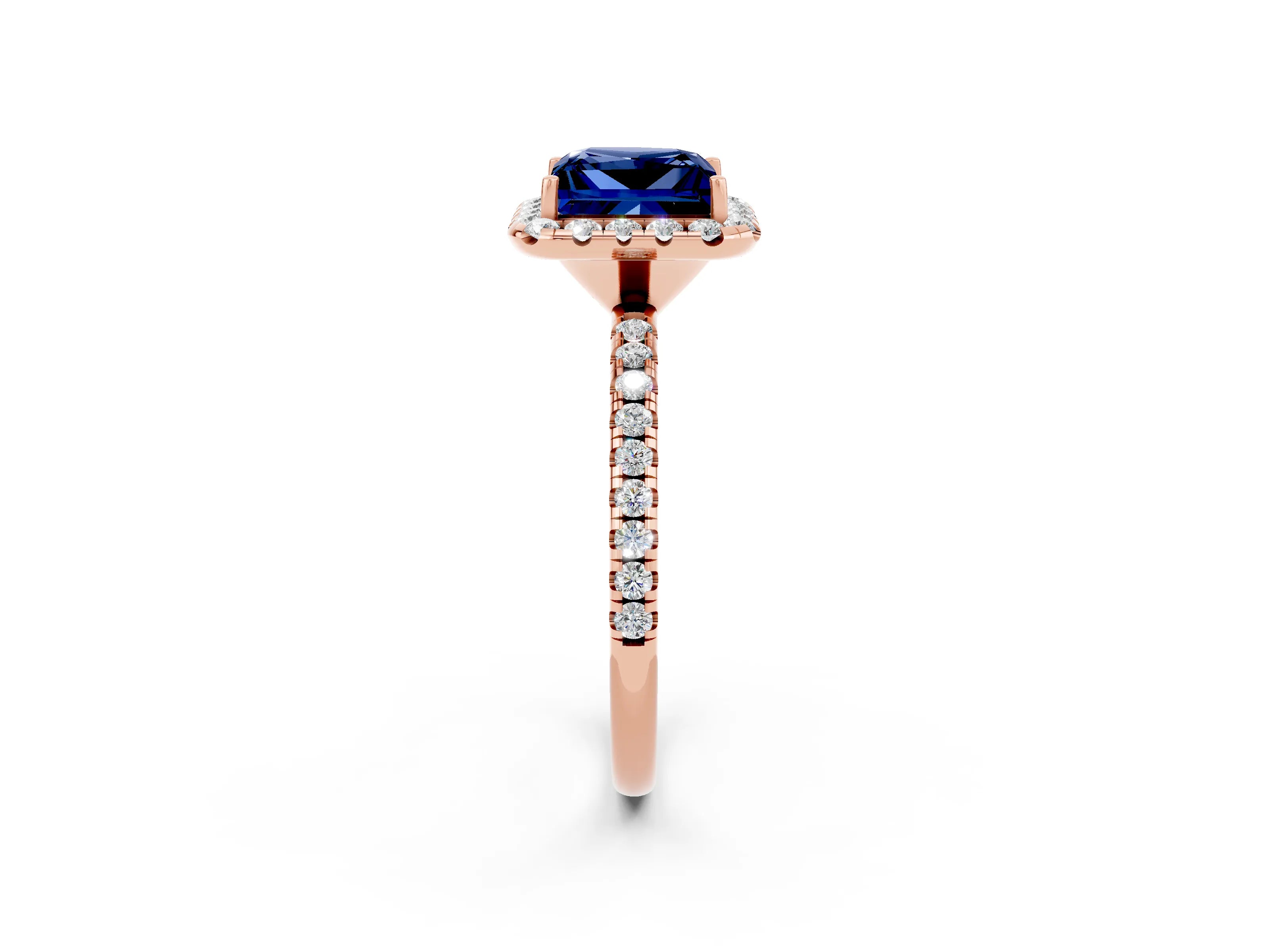 Rose gold Princess Cut Cut Diamond Floral Halo Engagement Ring with Pavé Band and Prong Setting_2