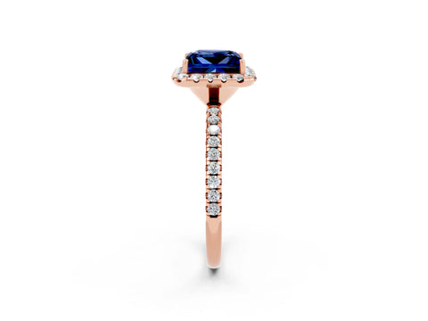 Rose gold Princess Cut Cut Diamond Floral Halo Engagement Ring with Pavé Band and Prong Setting_2