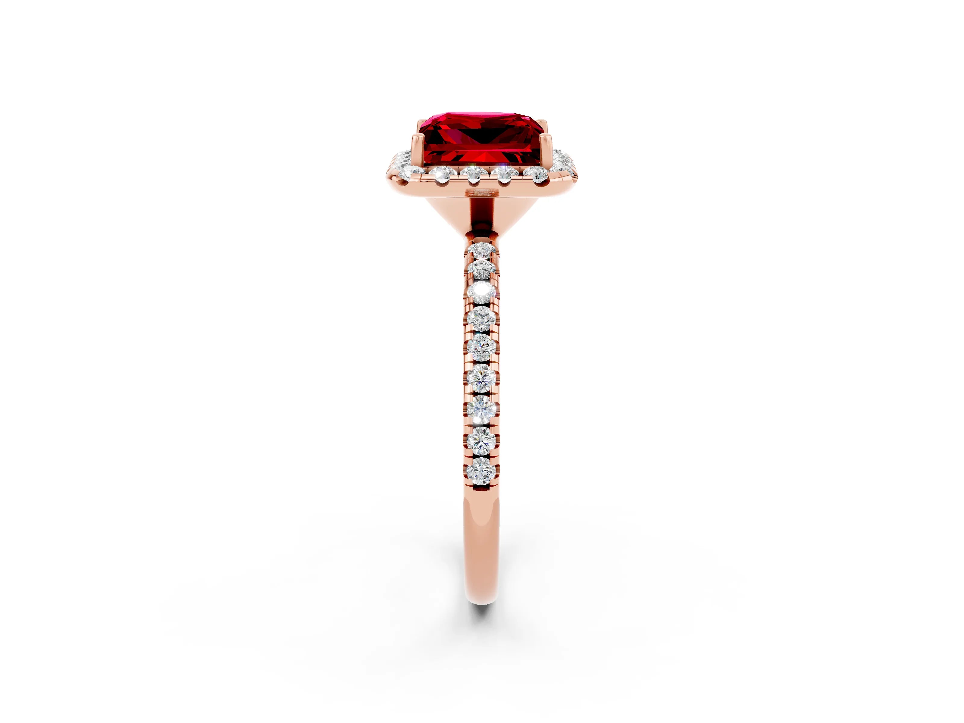 Rose gold Princess Cut Cut Diamond Floral Halo Engagement Ring with Pavé Band and Prong Setting_2
