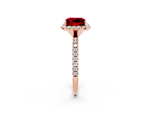 Rose gold Princess Cut Cut Diamond Floral Halo Engagement Ring with Pavé Band and Prong Setting_2