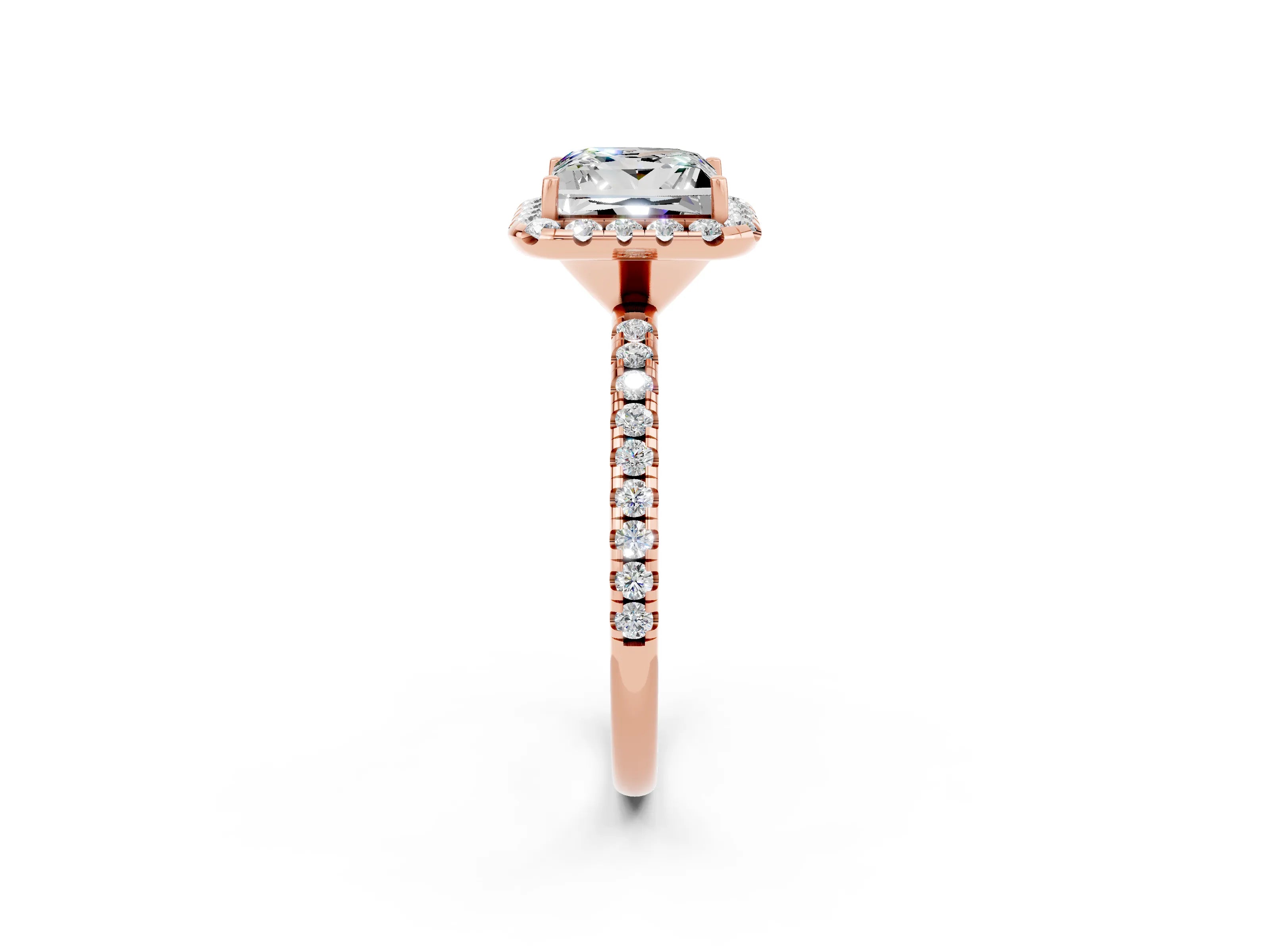 Rose gold Princess Cut Cut Diamond Floral Halo Engagement Ring with Pavé Band and Prong Setting_2