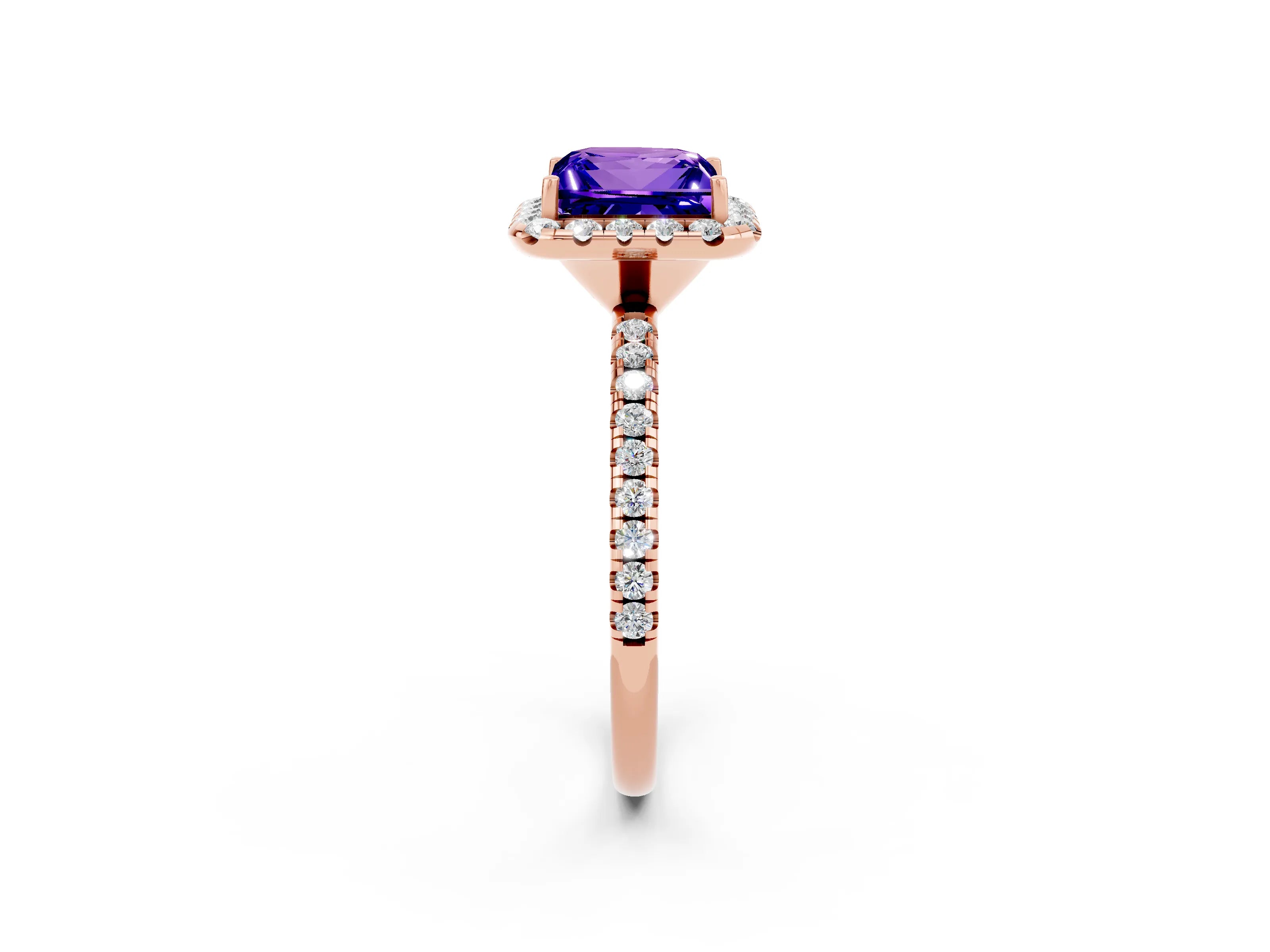 Rose gold Princess Cut Cut Diamond Floral Halo Engagement Ring with Pavé Band and Prong Setting_2