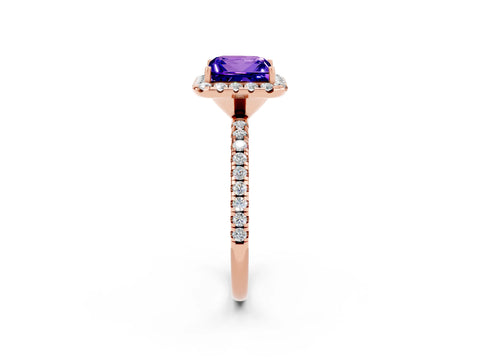 Rose gold Princess Cut Cut Diamond Floral Halo Engagement Ring with Pavé Band and Prong Setting_2